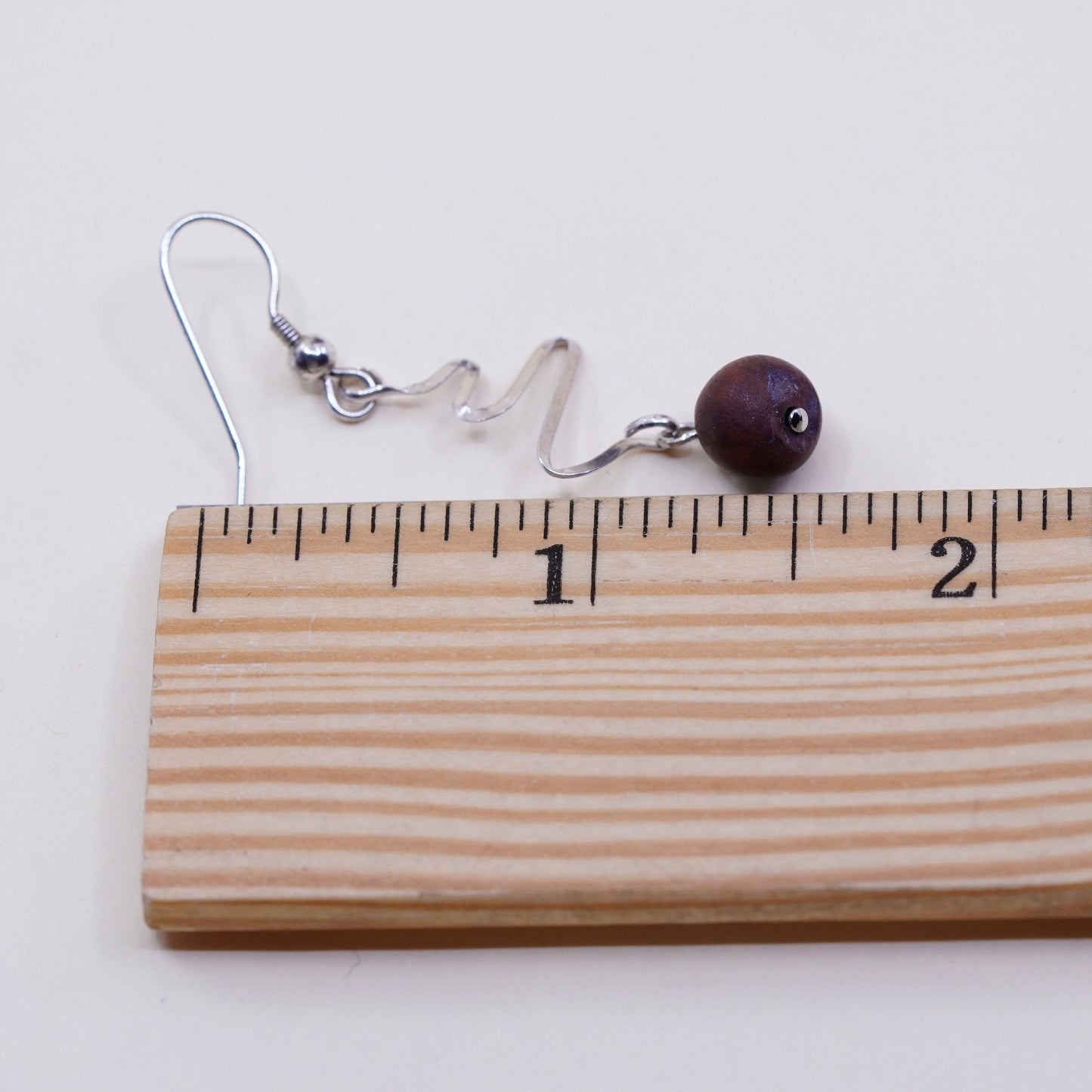 Vintage Sterling 925 silver handmade twisty earrings with red jasper beads