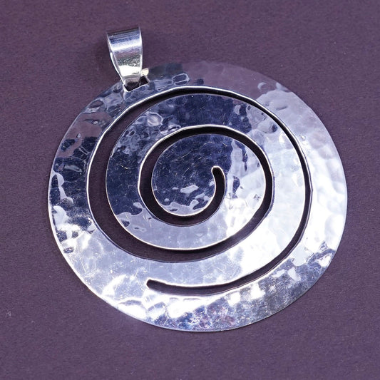 VTG CNA Sterling silver handmade whirly huge pendant, 925 hammered swirl