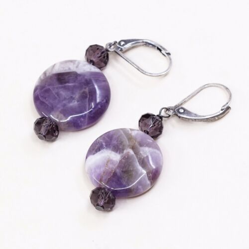 Vtg STERLING 925 SILVER Modern Handmade earrings with Fluorite dangles