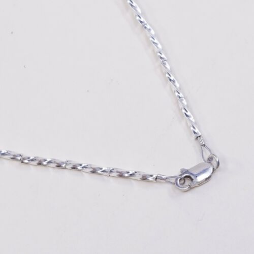 16” 2mm, Vtg 925 Sterling Silver Twisted Bar chain necklace W/ Crystal Beads