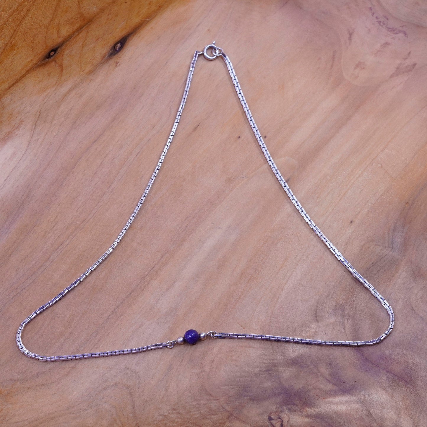 18”, sterling silver handmade necklace, 925 snake chain with lapis bead pendant