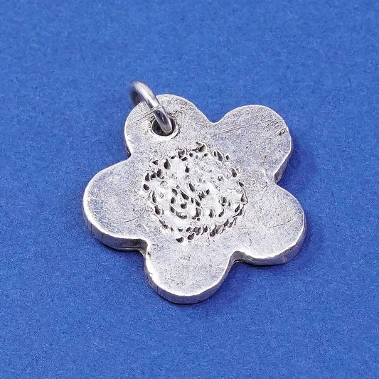 vtg Sterling silver handmade pendant, 925 flower charm