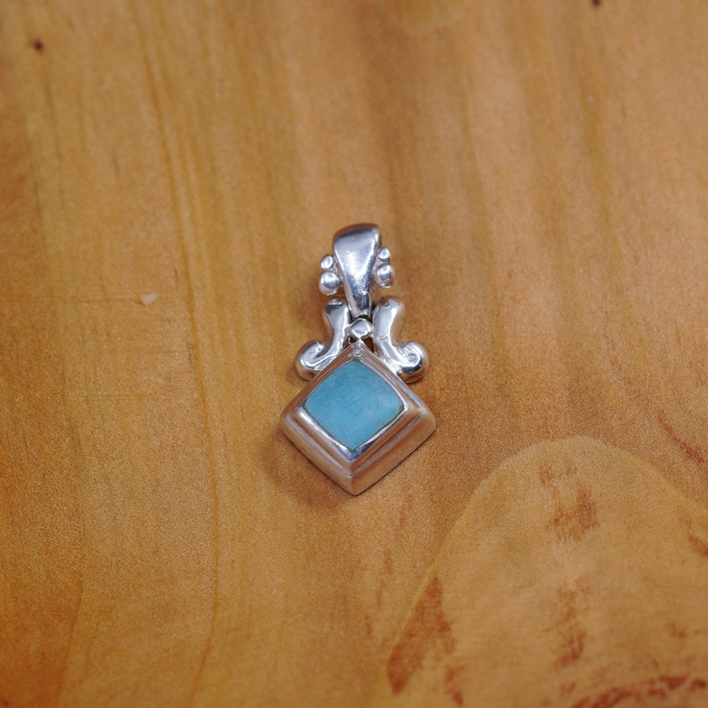 Vintage Sterling 925 silver handmade pendant with square turquoise