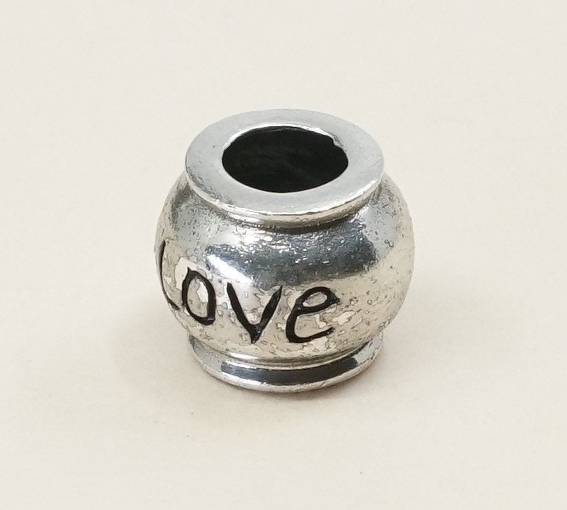 VTG IBB Sterling silver handmade charm, 925 bead embossed love