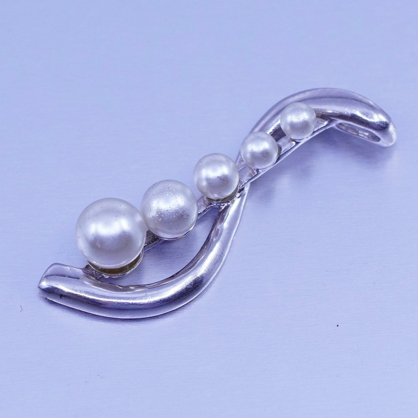 antique sterling 925 silver handmade wavy pendant with pearl