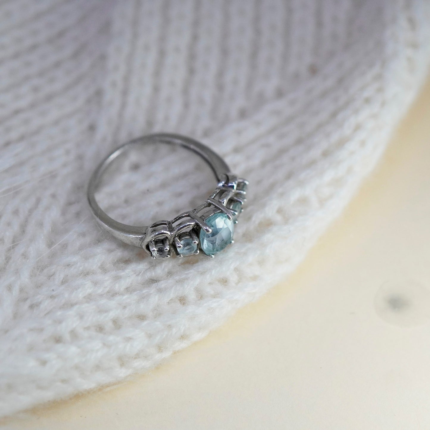 Size 7.5, vintage sterling 925 silver handmade ring with blue topaz