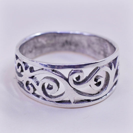 Size 6.5, vintage sterling silver handmade ring, 925 band with whirl filigree