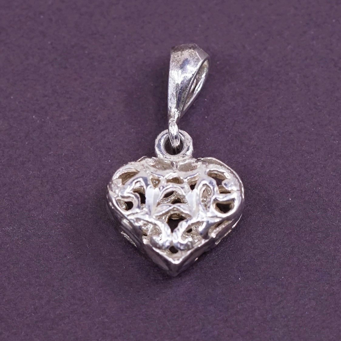 vtg Sterling silver handmade pendant, 925 filigree heart charm