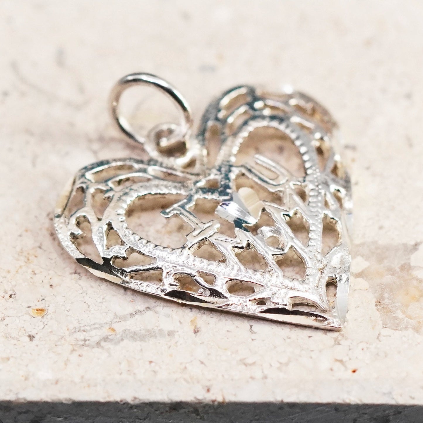 Vintage Sterling silver handmade pendant, 925 filigree heart