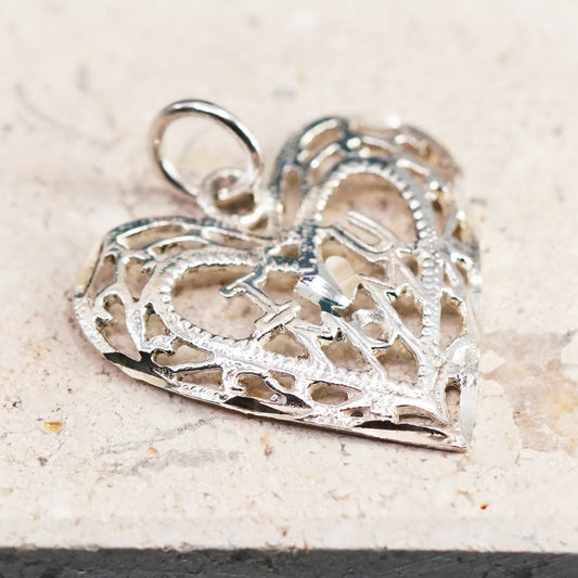 Vintage Sterling silver handmade pendant, 925 filigree heart