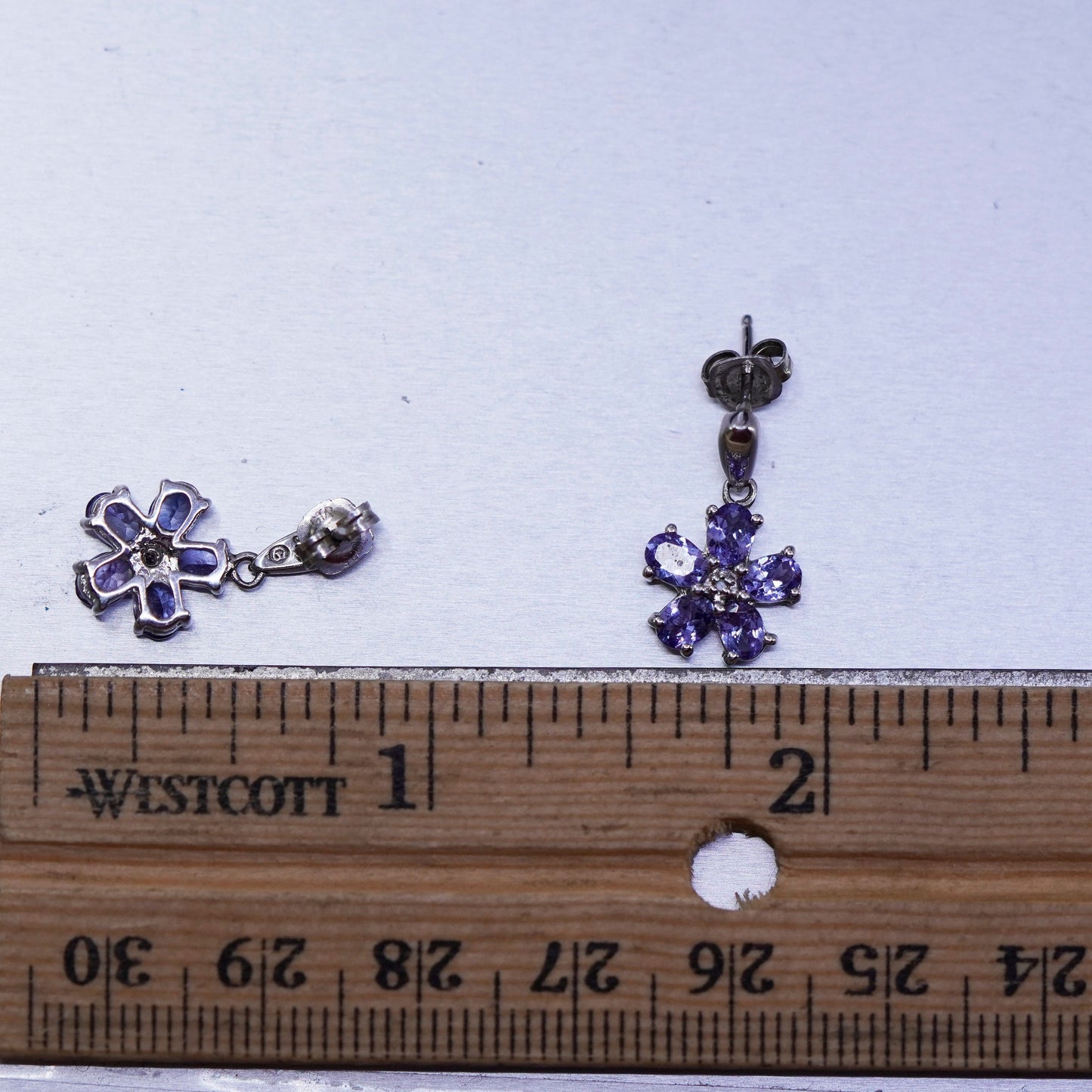 Vintage Sterling 925 silver flower earrings with amethyst