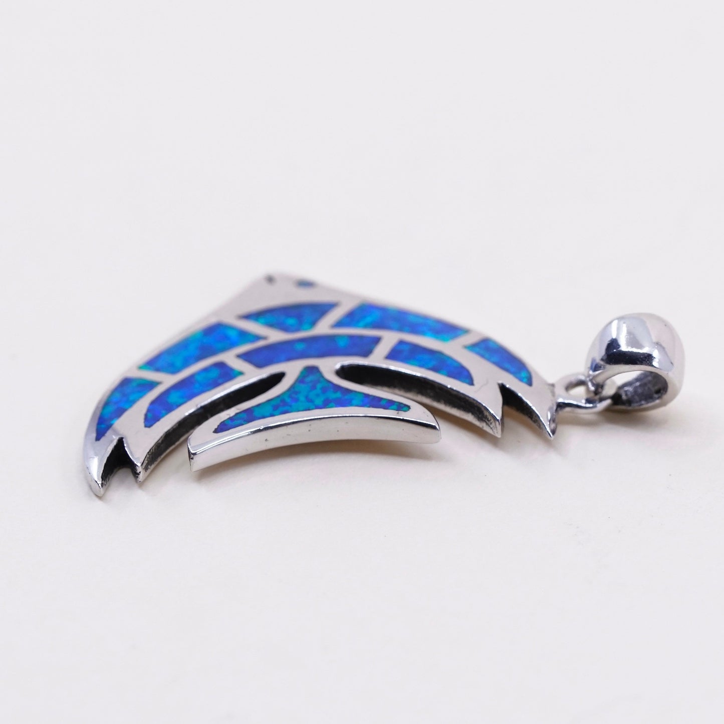 vtg zuni Sterling silver handmade pendant, 925 tropical fish pendant w/ opal