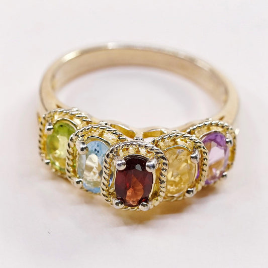 sz 8.25, Vermeil gold sterling 925 silver citrine ruby sapphire amethyst ring