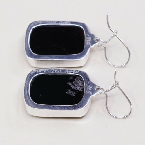 Vtg Sterling Silver handmade Earrings, 925 Silver W/ Black dendritic agate