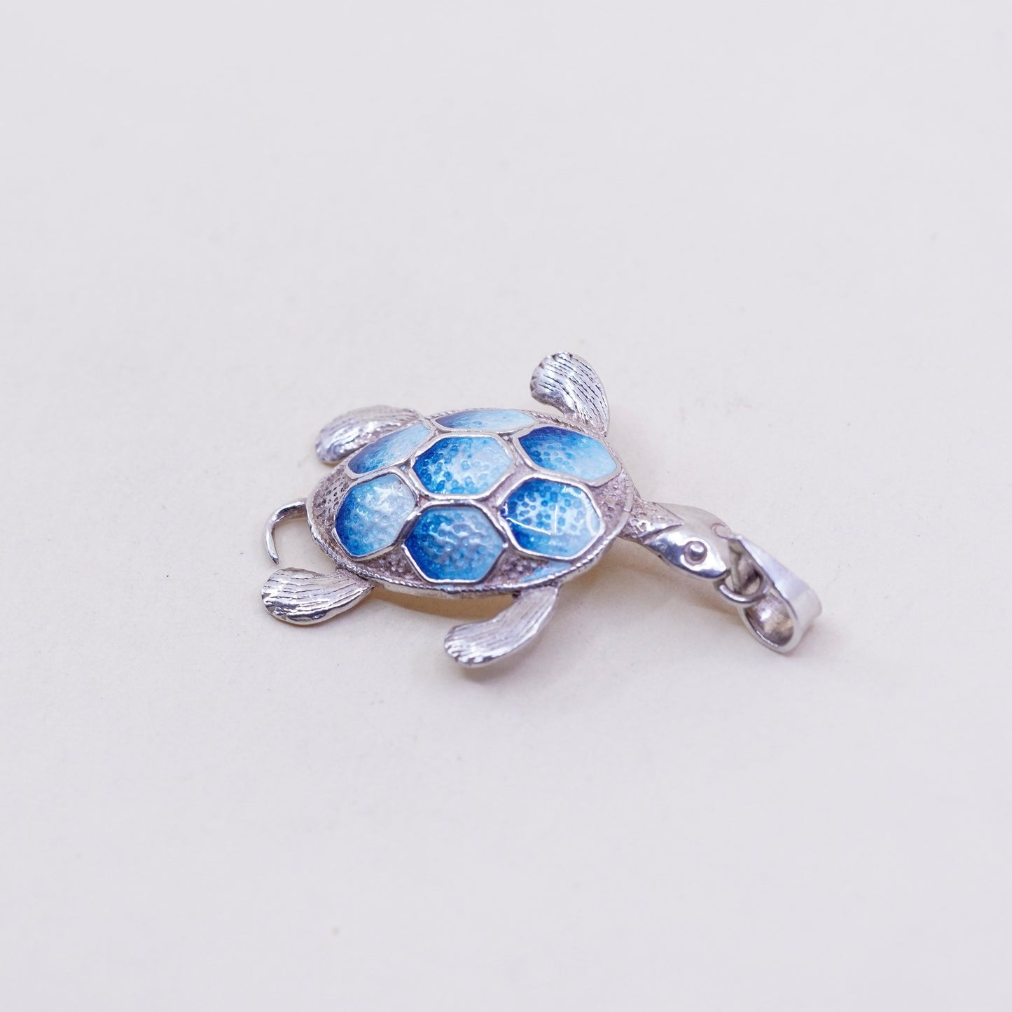 Vintage Sterling silver handmade pendant, 925 sea turtle pendant with enamel