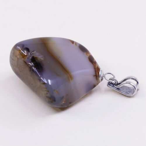 Vtg 925 Sterling Silver Handmade Pendant W/ agate Nugget, stamped 925