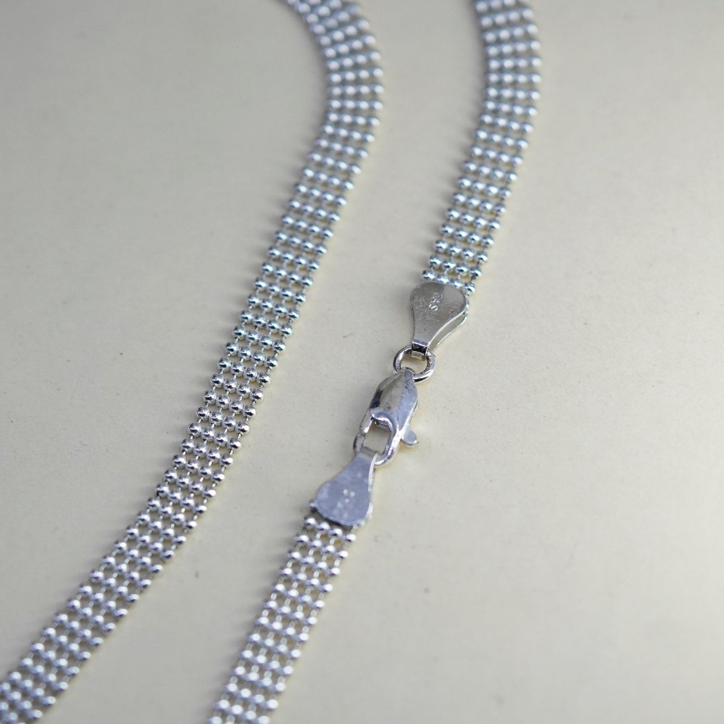 18”, 6mm, Vintage sterling silver flatten bead chain, 925 necklace