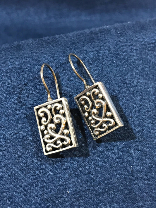 vtg sterling silver handmade earrings, 925 filigree Bali beads drop