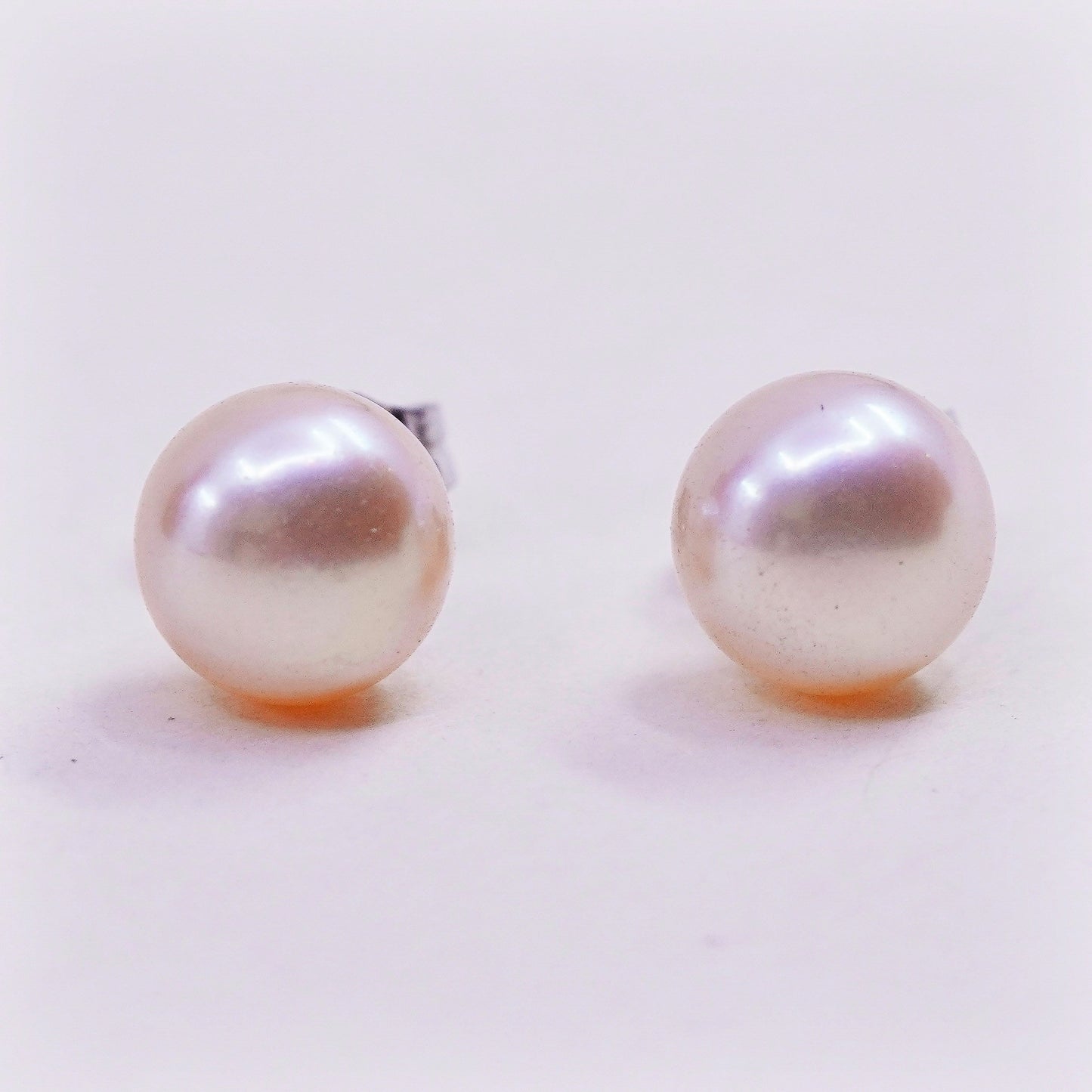 Vintage sterling silver earrings, 925 studs with orange pearl