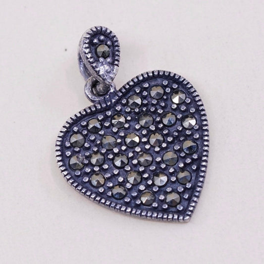 vintage sterling silver handmade pendant, 925 heart with marcasite