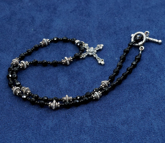 16", Sterling silver necklace, obsidian chain w/ 925 cross pendant N marcasite