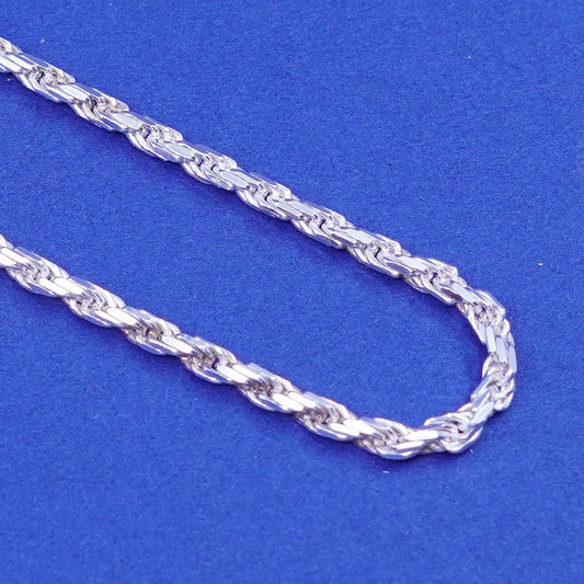 18”, 3mm, vintage Sterling silver handmade necklace, 925 diamond rope chain