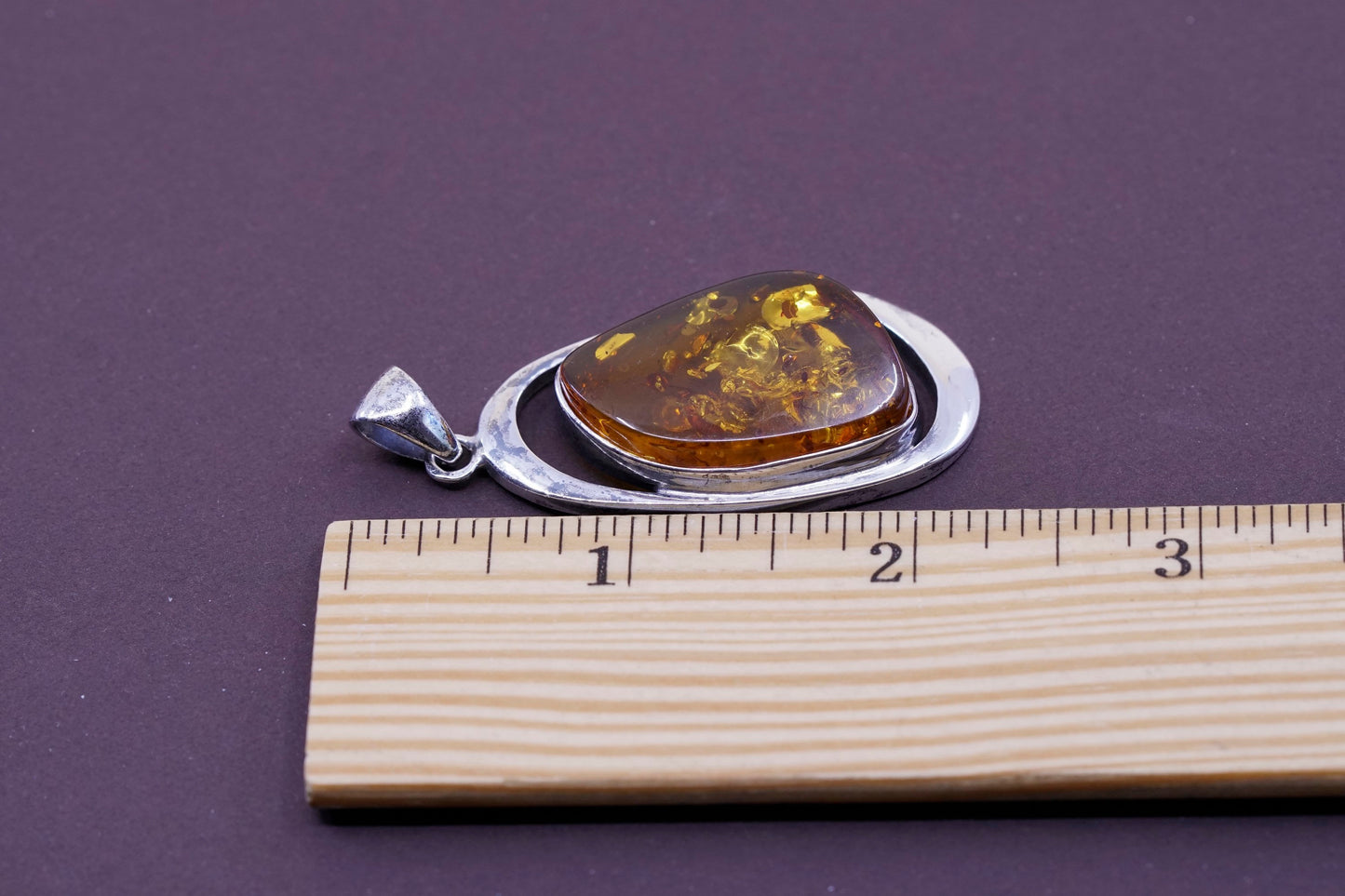 Vintage modern Sterling 925 silver handmade pendant with Amber pendant