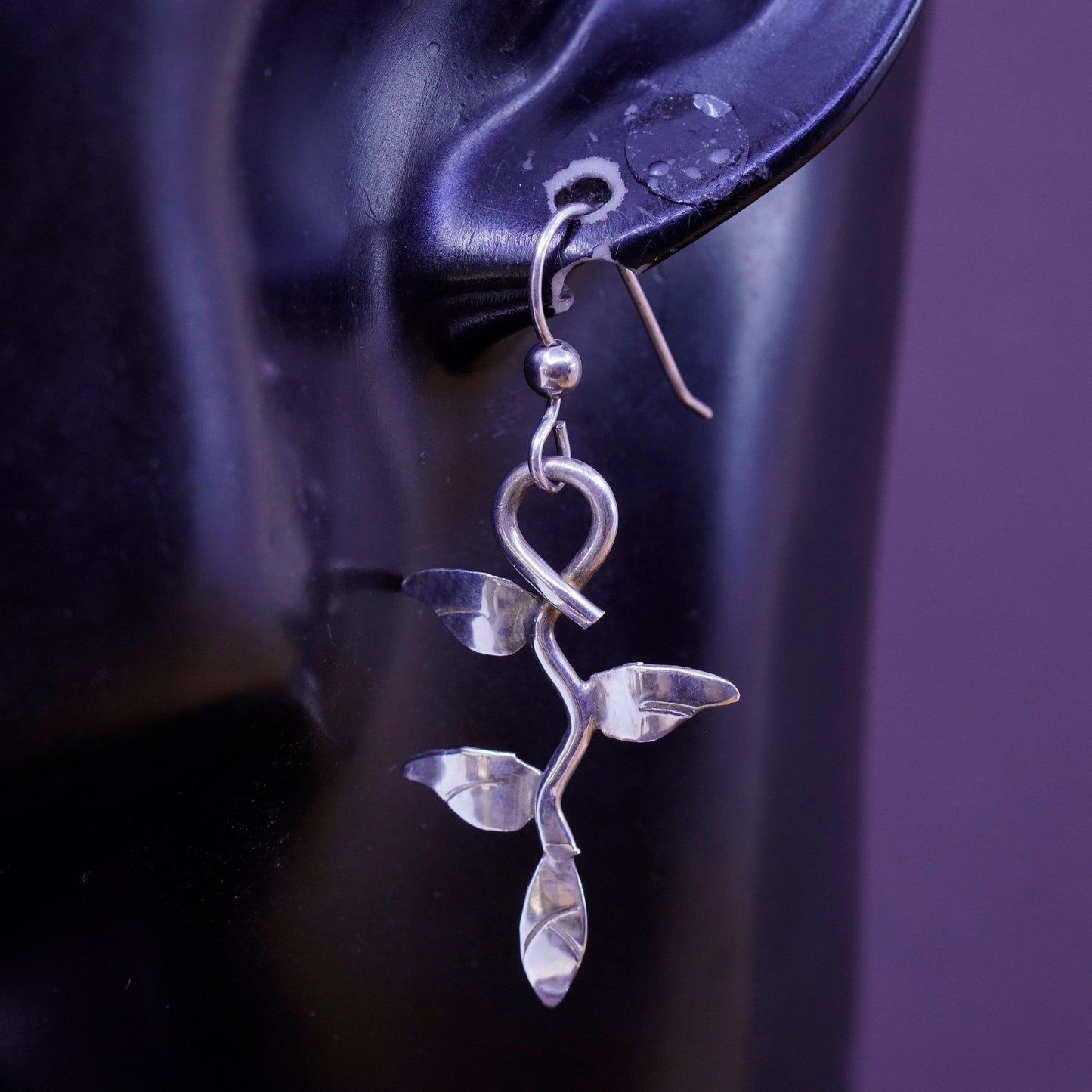 Vintage Sterling silver handmade earrings, 925 leafy vines drops
