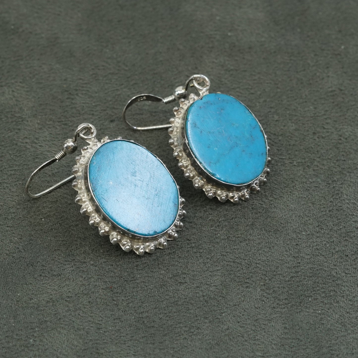 vtg Sterling silver handmade earrings, Mexico 925 w/ turquoise