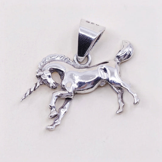Handmade vintage Sterling silver pendant, 925 unicorn horse shaped charm