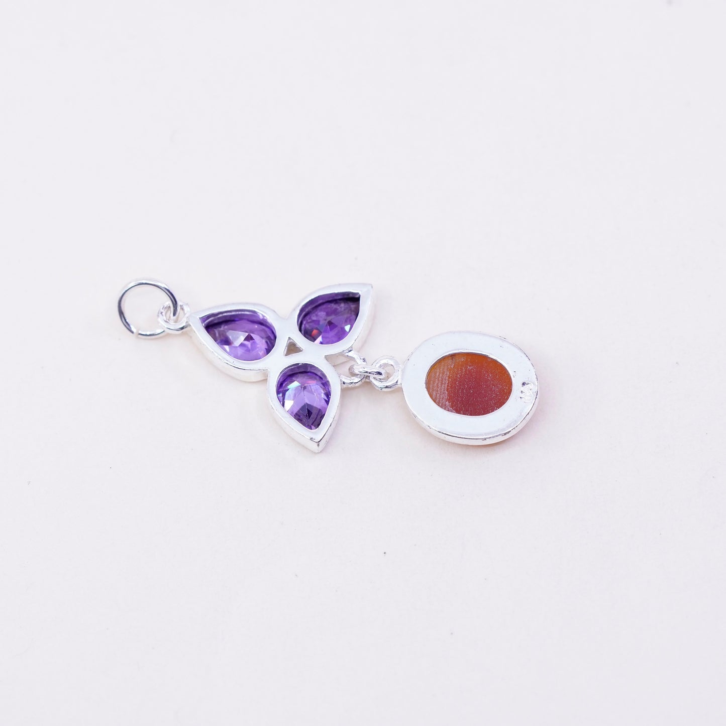 vtg sterling 925 sterling silver handmade pendant teardrop amethyst carnelian