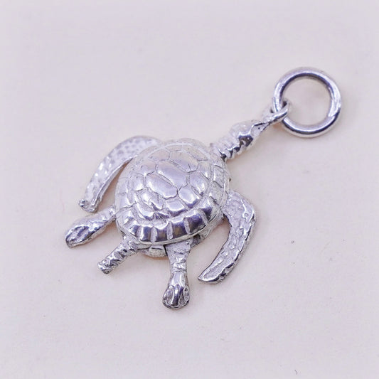 Vintage sterling silver handmade pendant, 925 turtle charm with movable joints