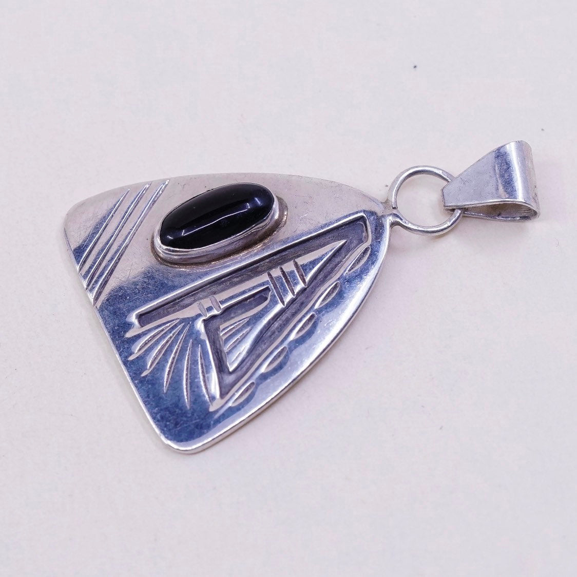 VTG sterling silver handmade pendant, 925 native American, arrow w/ obsidian