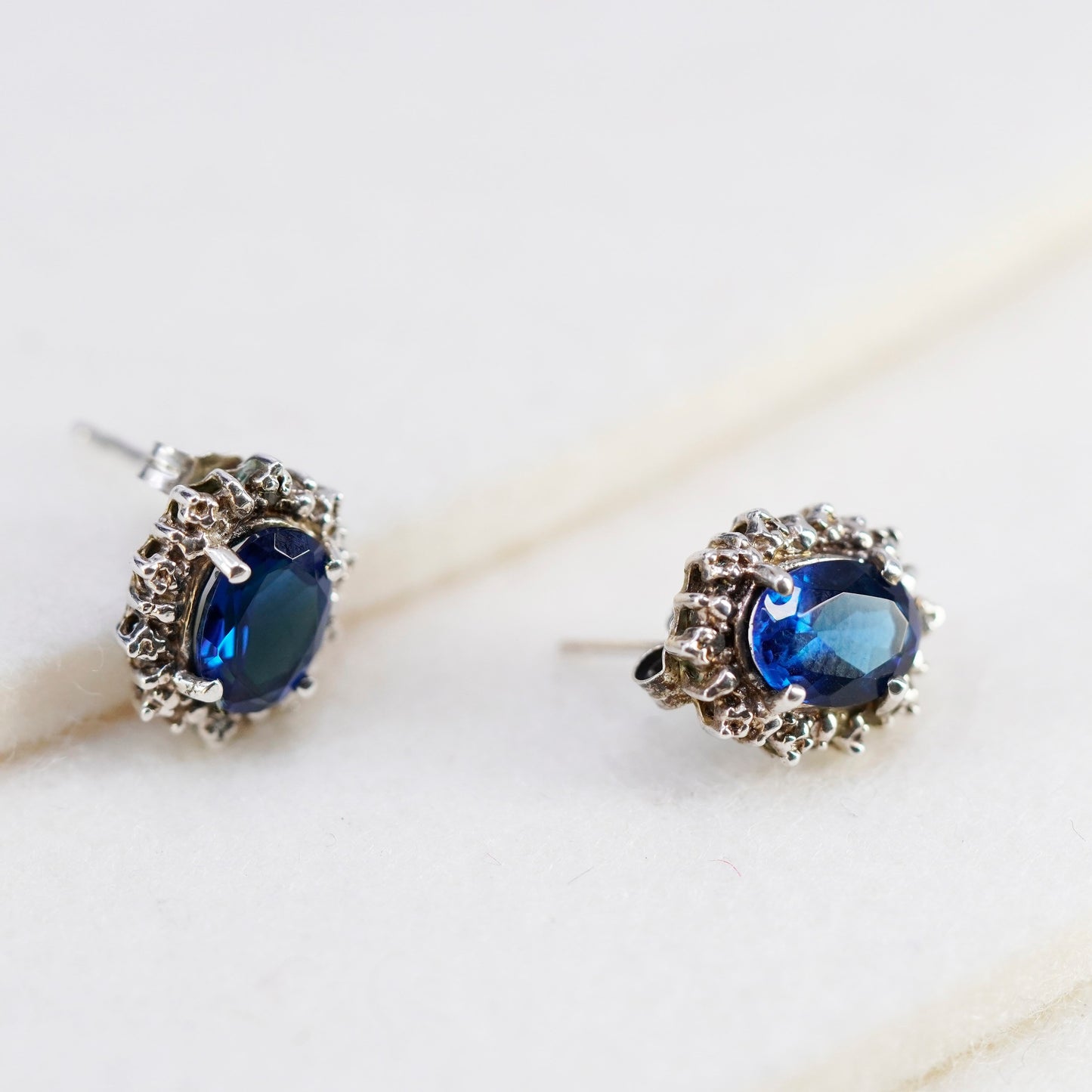 Vintage Sterling 925 silver earrings, studs with sapphire and diamond