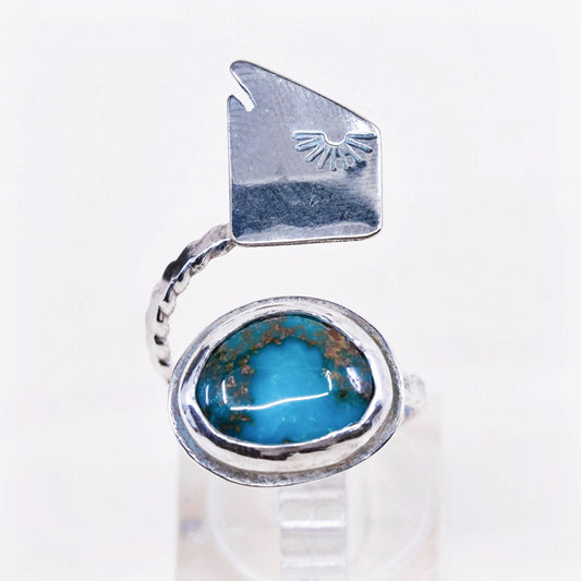 Native American sterling silver ring, handmade 925 wrap band w/ turquoise