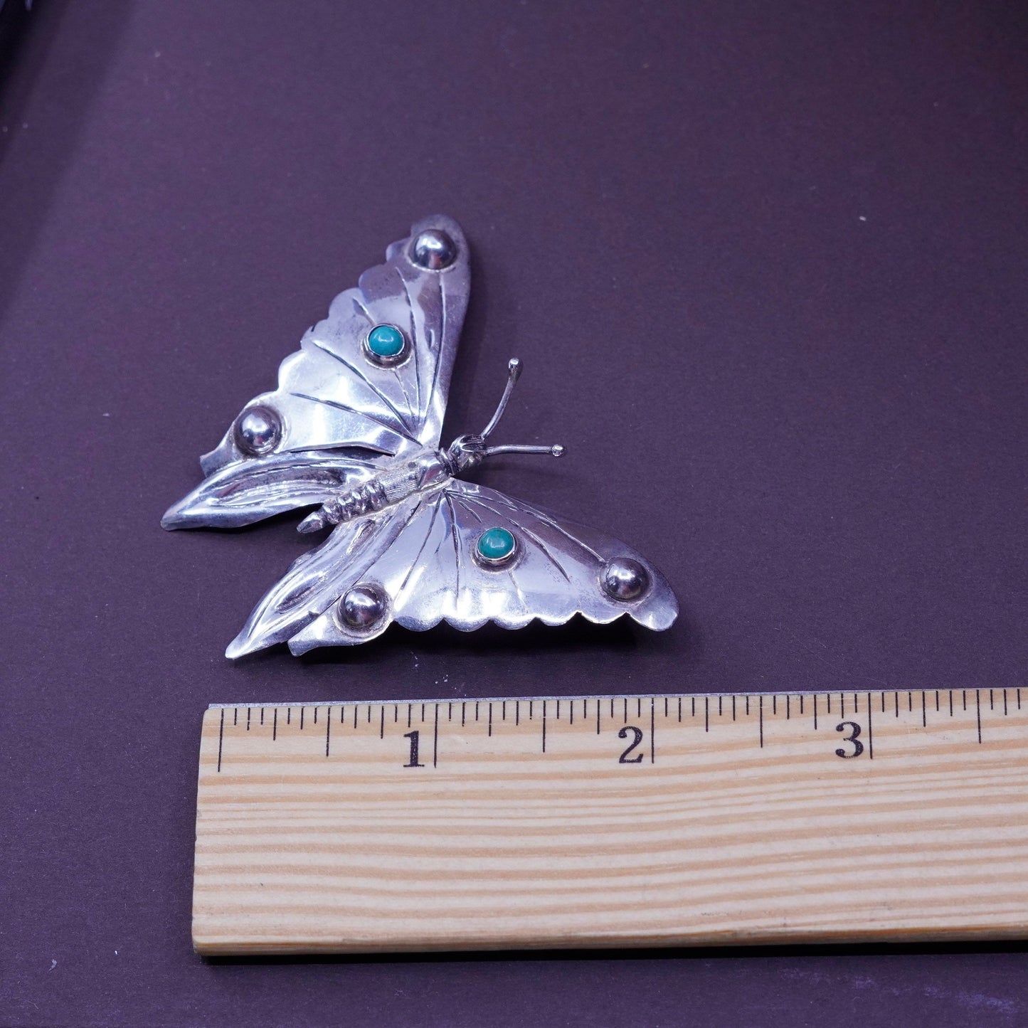 antique southwestern handmade sterling 925 silver butterfly brooch turquoise