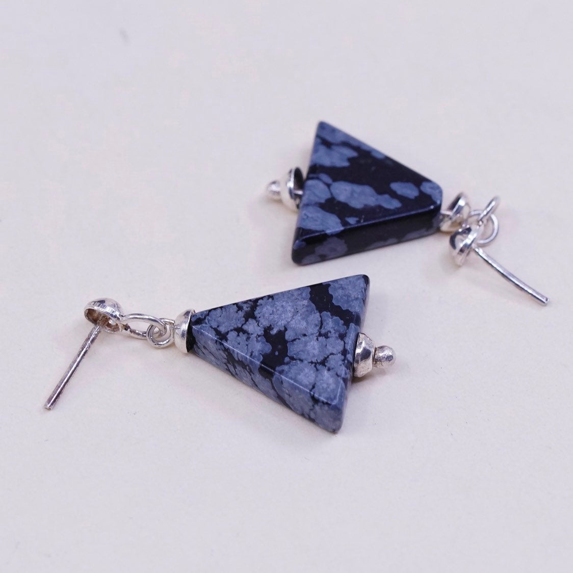 vtg Sterling silver handmade earrings, 925 w/ triangular jasper drops