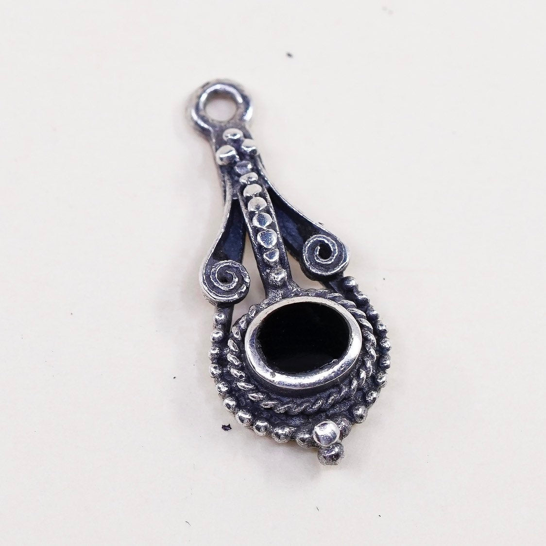 VTG sterling sterling silver handmade pendant, 925 charm with obsidian beads