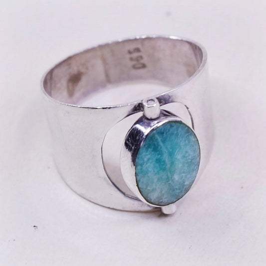 sz 7, sterling silver handmade ring, 950 statement band w/ turquoise N Larimar