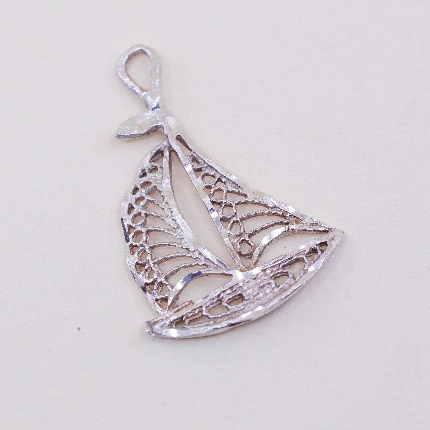 vtg sterling silver handmade filigree pendant, 925 soufeel sailing boat charm