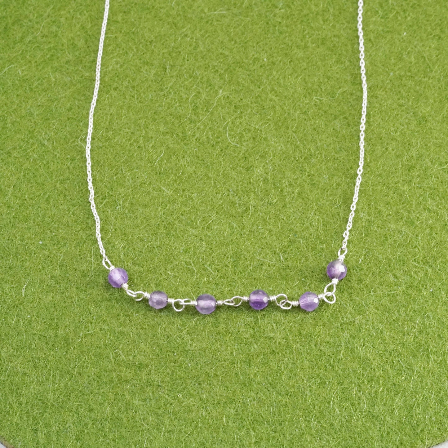 17”, Sterling silver handmade necklace, 925 circle chain with amethyst beads