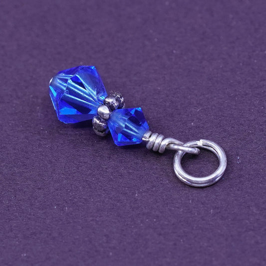 Vintage sterling silver handmade pendant, 925 charm with blue crystal