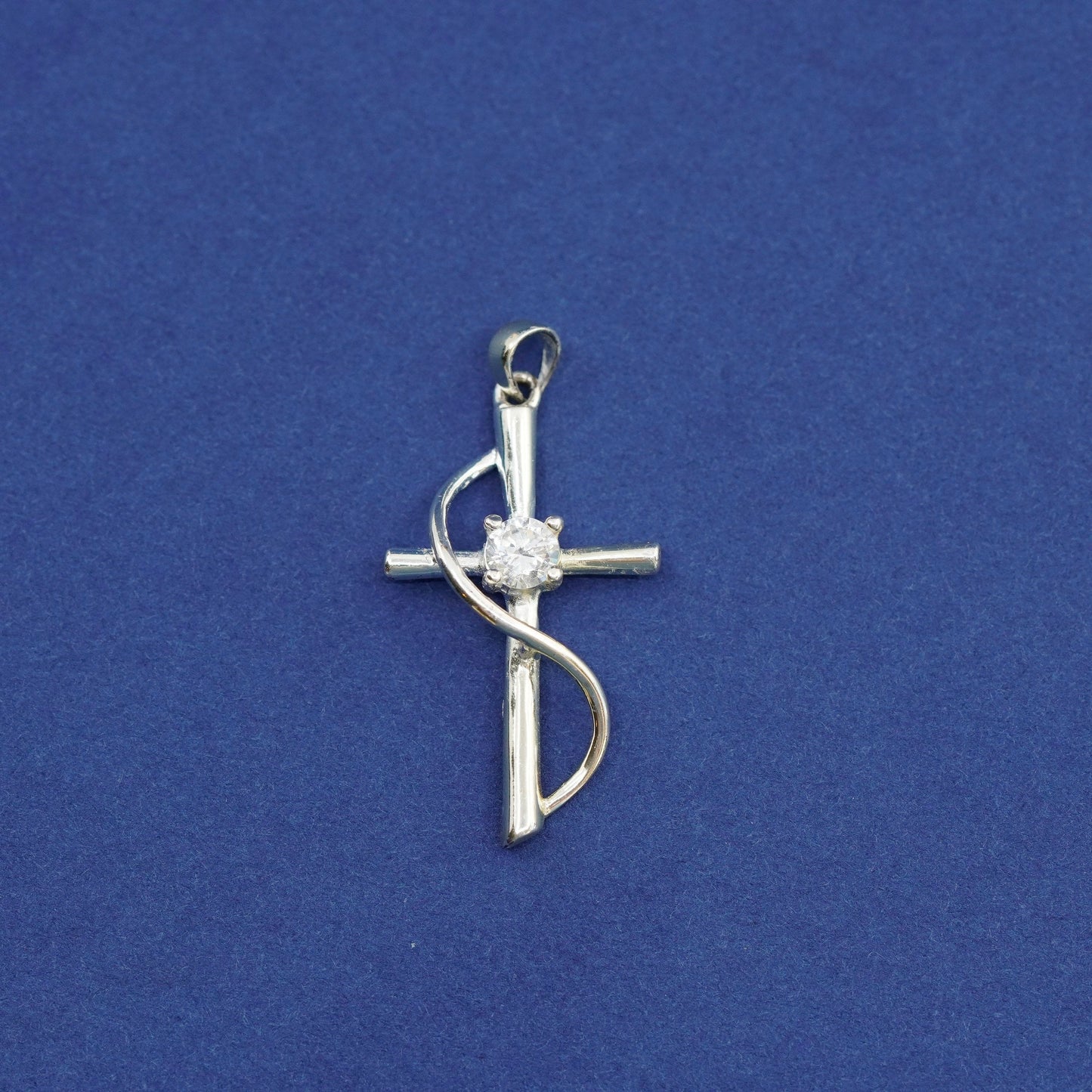 Sterling silver handmade pendant, 925 cross with cz