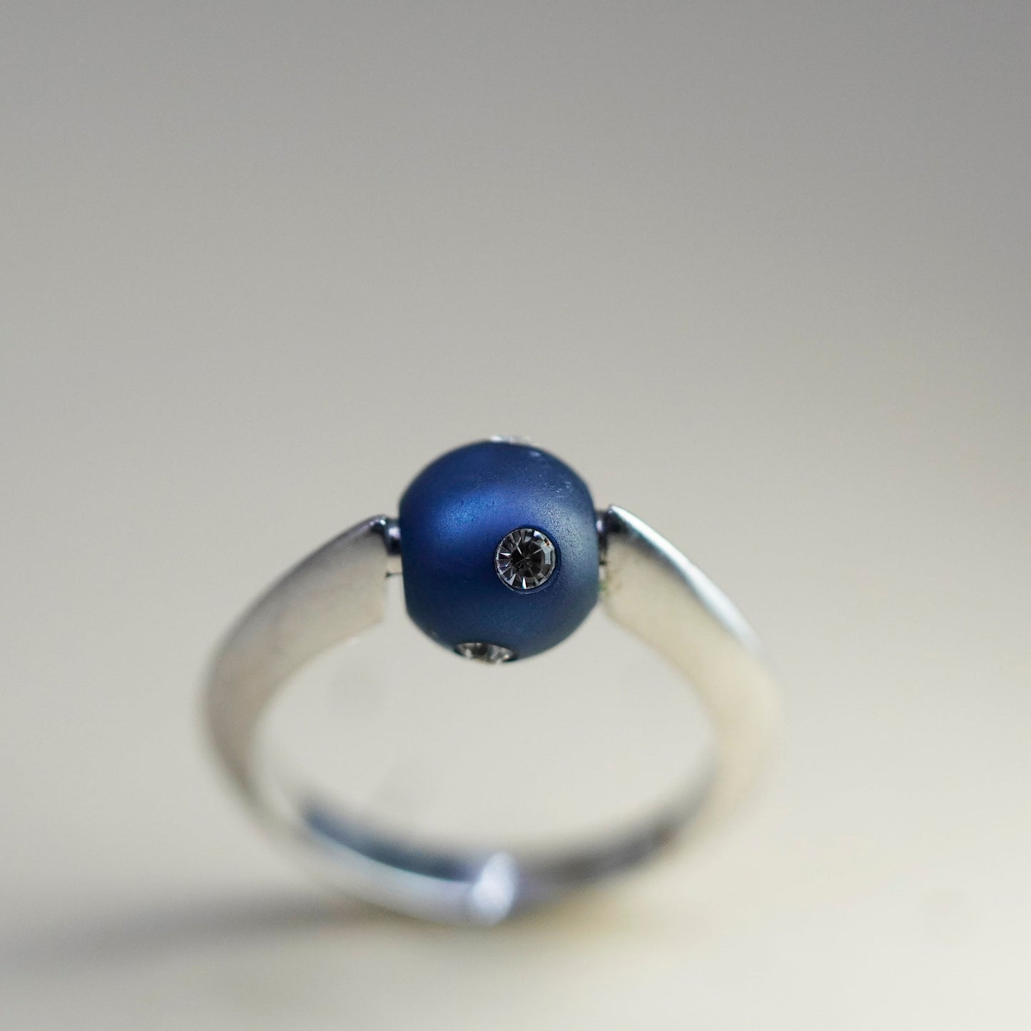 Size 6.5, Vintage sterling silver handmade ring with blue bead