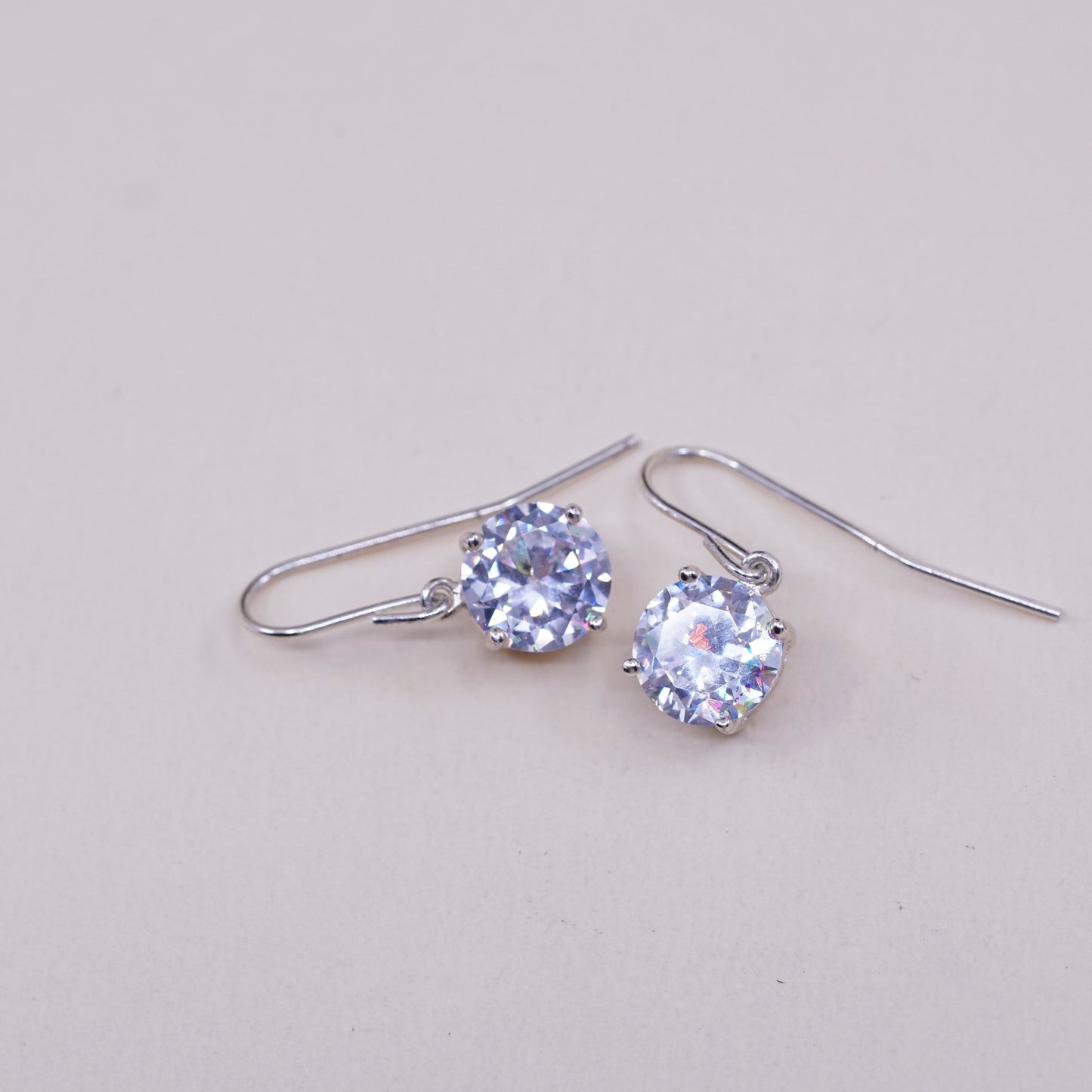 Vintage sterling silver handmade earrings, 925 silver with round CZ