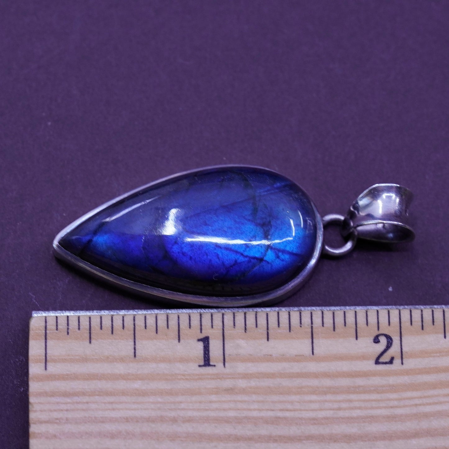 Vintage Sterling silver handmade pendant, 925 teardrop with blue labradorite