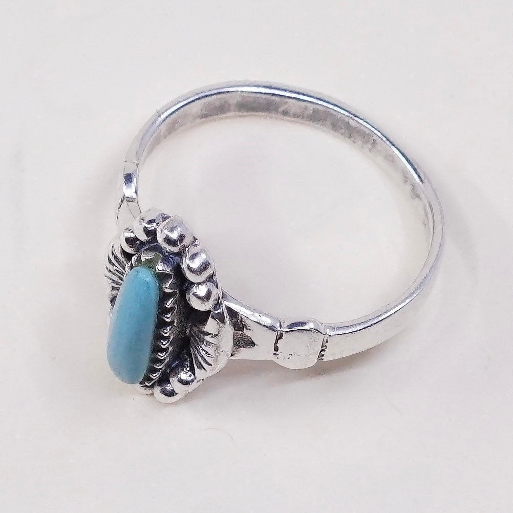 sz 7, vtg sterling 925 silver ring w/ oval turquoise, Native American handmade
