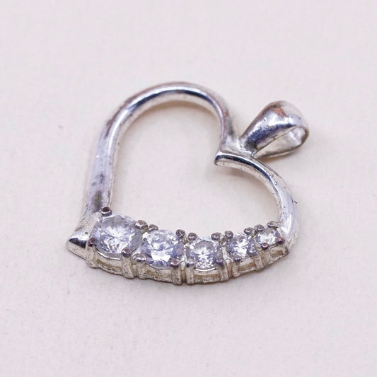 Vintage sterling silver heart shaped charm, 925 silver pendant with Cz