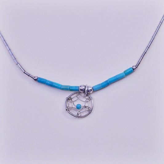16”, Native American heishi Navajo Sterling necklace, 925 liquid silver chain