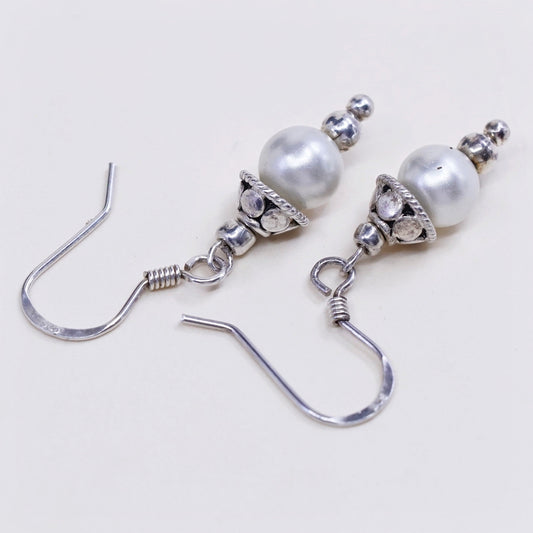 Vintage Sterling silver handmade earrings, 925 hooks with pearl drops